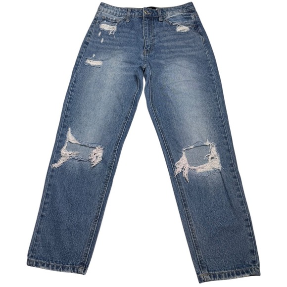 Vervet Mom Jean Fit Jeans Distressed High Rise Crop Women's 28 Stretchy - Picture 1 of 7